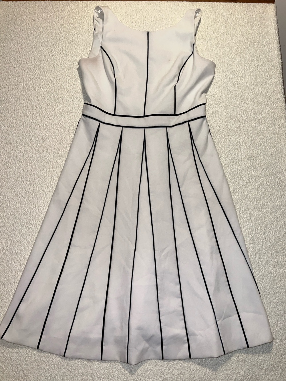 White House Black Market White Midi Dress with Black Vertical Stripes - Picture 2 of 6